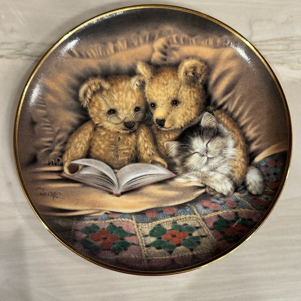 Sue Willis Bedtime Story Teddy Bear and Cat Decorative Plate 676